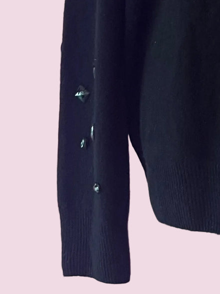 Jewel Sweater: Black V-neck oversized sweater with Sequin and Crystal Embroidery - Luxury Couture