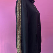 Felpa Gioiello : Felpa nera-oro Oversize con Ricami in Paillettes e Cristalli – Lusso Couture