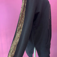 Felpa Gioiello : Felpa nera-oro Oversize con Ricami in Paillettes e Cristalli – Lusso Couture