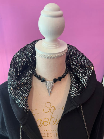 Felpa Gioiello : Felpa nera Oversize con Ricami in Paillettes e Cristalli – Lusso Couture