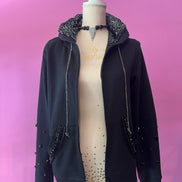 Felpa Gioiello : Felpa nera Oversize con Ricami in Paillettes e Cristalli – Lusso Couture