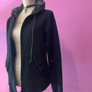 Felpa Gioiello : Felpa nera Oversize con Ricami in Paillettes e Cristalli – Lusso Couture