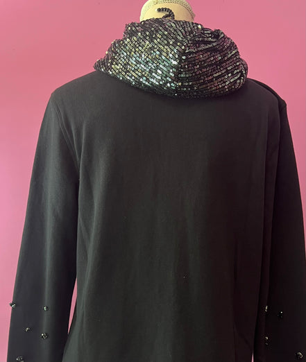 Felpa Gioiello : Felpa nera Oversize con Ricami in Paillettes e Cristalli – Lusso Couture