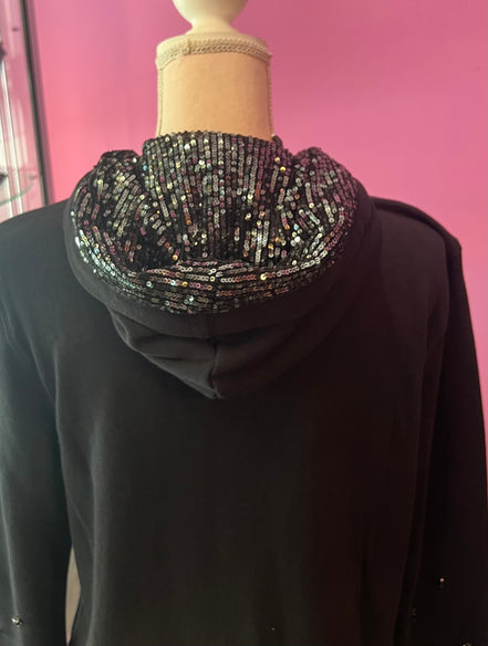 Felpa Gioiello : Felpa nera Oversize con Ricami in Paillettes e Cristalli – Lusso Couture