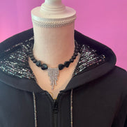 Felpa Gioiello : Felpa nera Oversize con Ricami in Paillettes e Cristalli – Lusso Couture