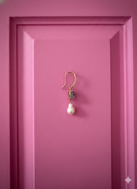 Orecchini -  MADELEINE perle e zircone acquamarina argento 925 rosé
