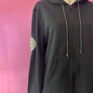 Felpa Gioiello : Felpa nera Oversize con Ricami in Paillettes e Cristalli – Lusso Couture