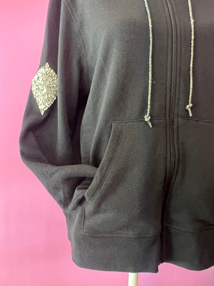 Felpa Gioiello : Felpa nera Oversize con Ricami in Paillettes e Cristalli – Lusso Couture