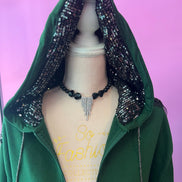 Felpa Gioiello : Felpa verde Oversize con Ricami in Paillettes e Cristalli – Lusso Couture