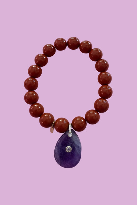 Bracciale Bisette - JAIPUR  MEDIETRRANEA  corallo rosso  con charm ametista