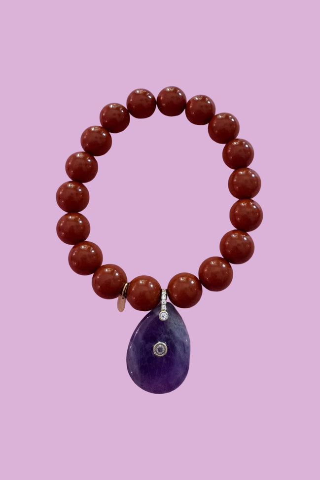 Bracciale Bisette - JAIPUR  MEDIETRRANEA  corallo rosso  con charm ametista