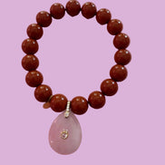 Bracciale Bisette - JAIPUR  MEDIETRRANEA  corallo rosso con charm quarzo rosa