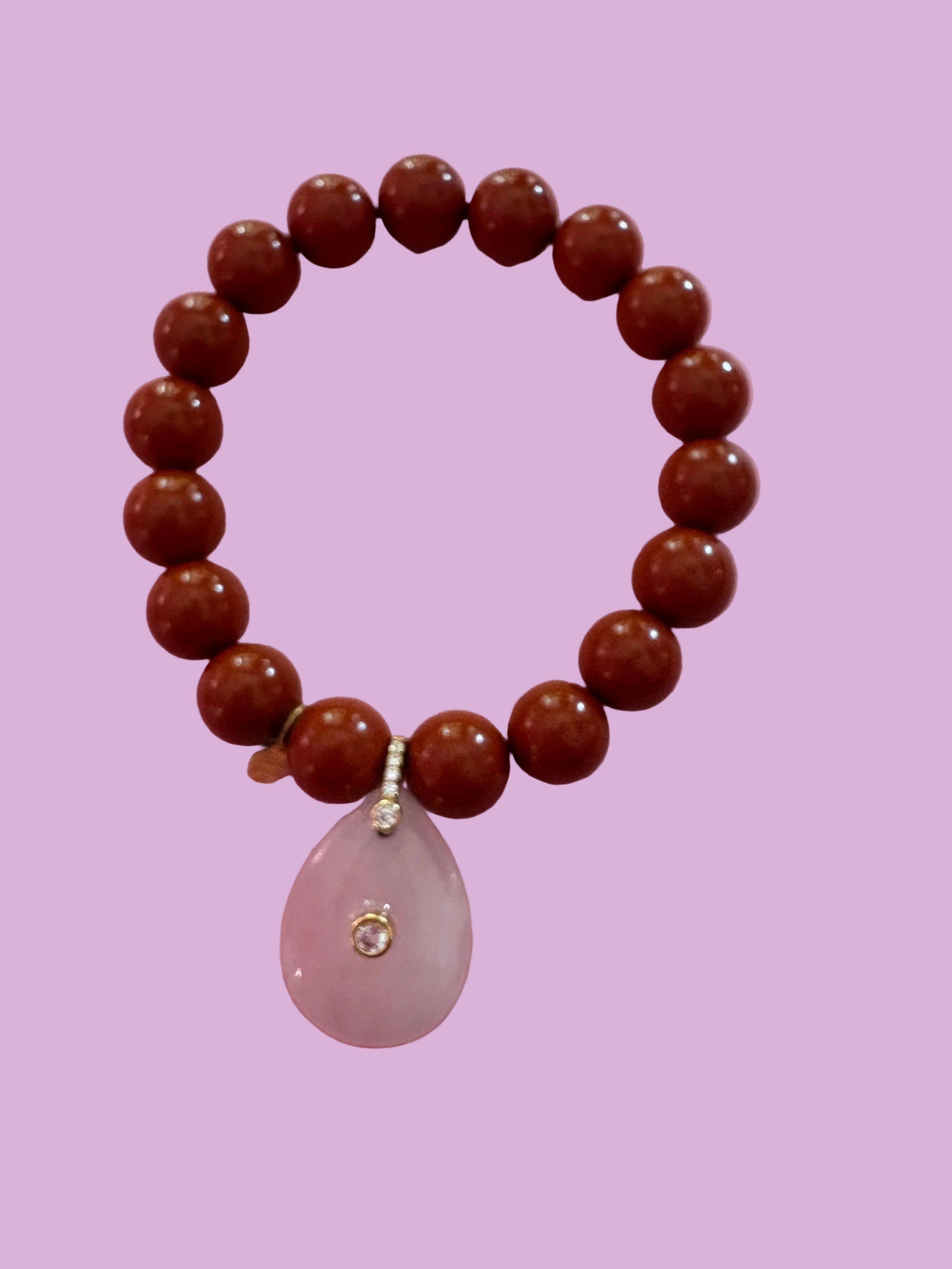 Bracciale Bisette - JAIPUR  MEDIETRRANEA  corallo rosso con charm quarzo rosa