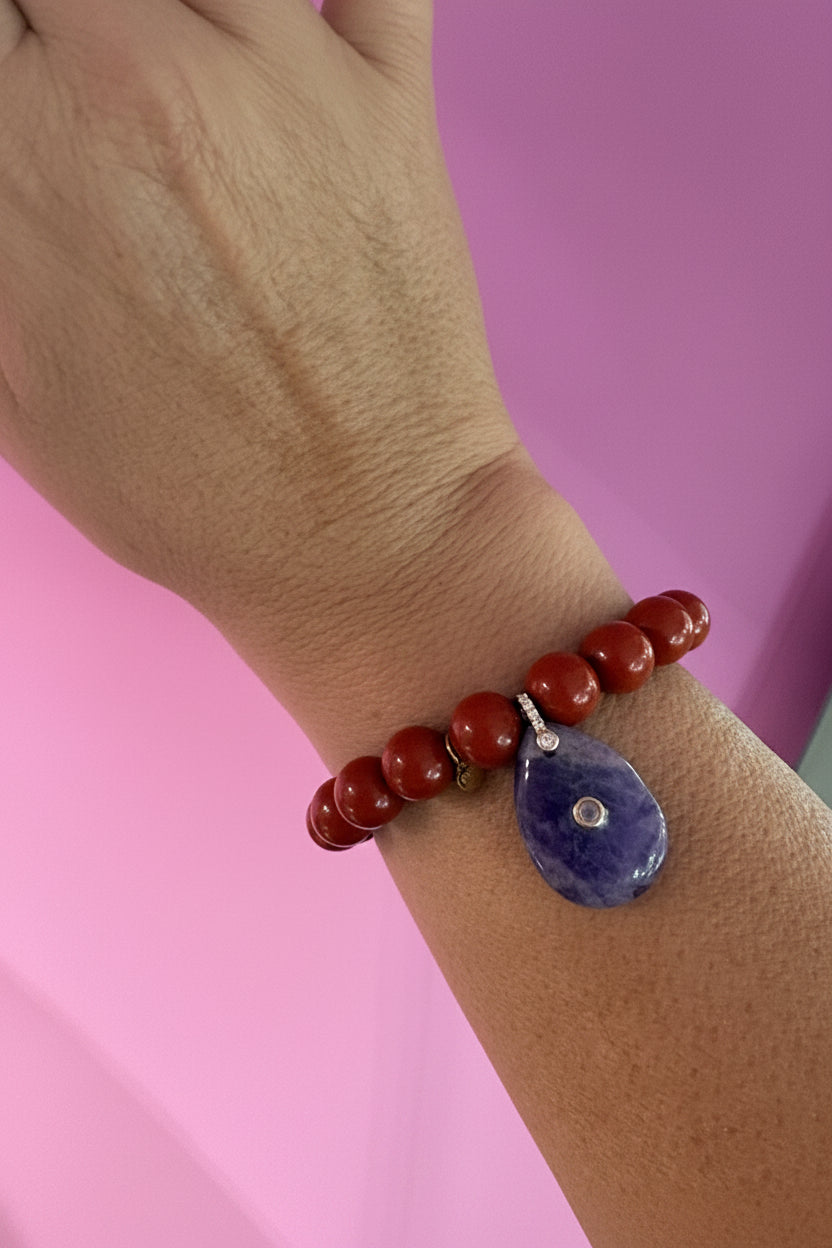 Bracciale Bisette - JAIPUR  MEDIETRRANEA  corallo rosso  con charm ametista