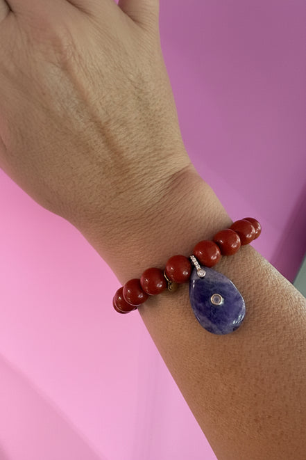 Bracciale Bisette - JAIPUR  MEDIETRRANEA  corallo rosso  con charm ametista