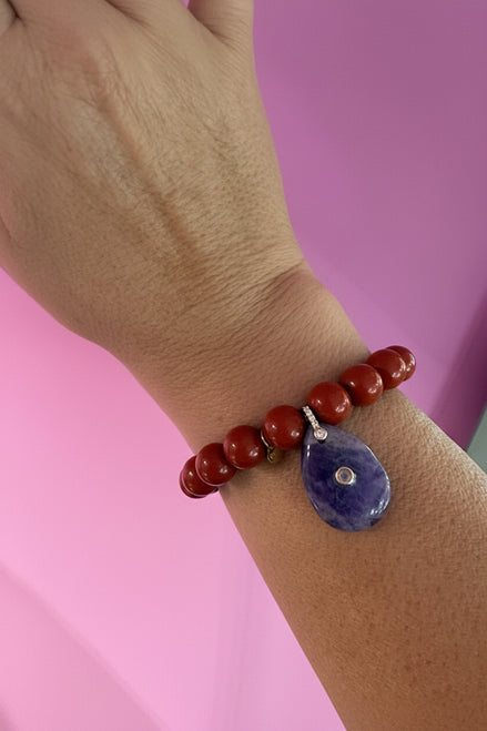 Bracciale Bisette - JAIPUR  MEDIETRRANEA  corallo rosso  con charm ametista