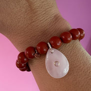 Bracciale Bisette - JAIPUR  MEDIETRRANEA  corallo rosso con charm quarzo rosa