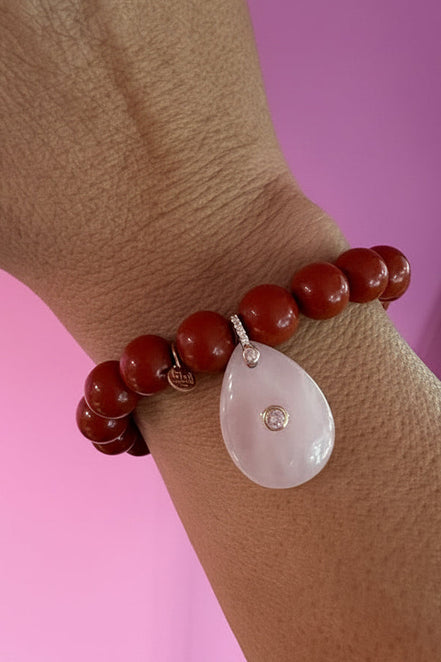 Bracciale Bisette - JAIPUR  MEDIETRRANEA  corallo rosso con charm quarzo rosa