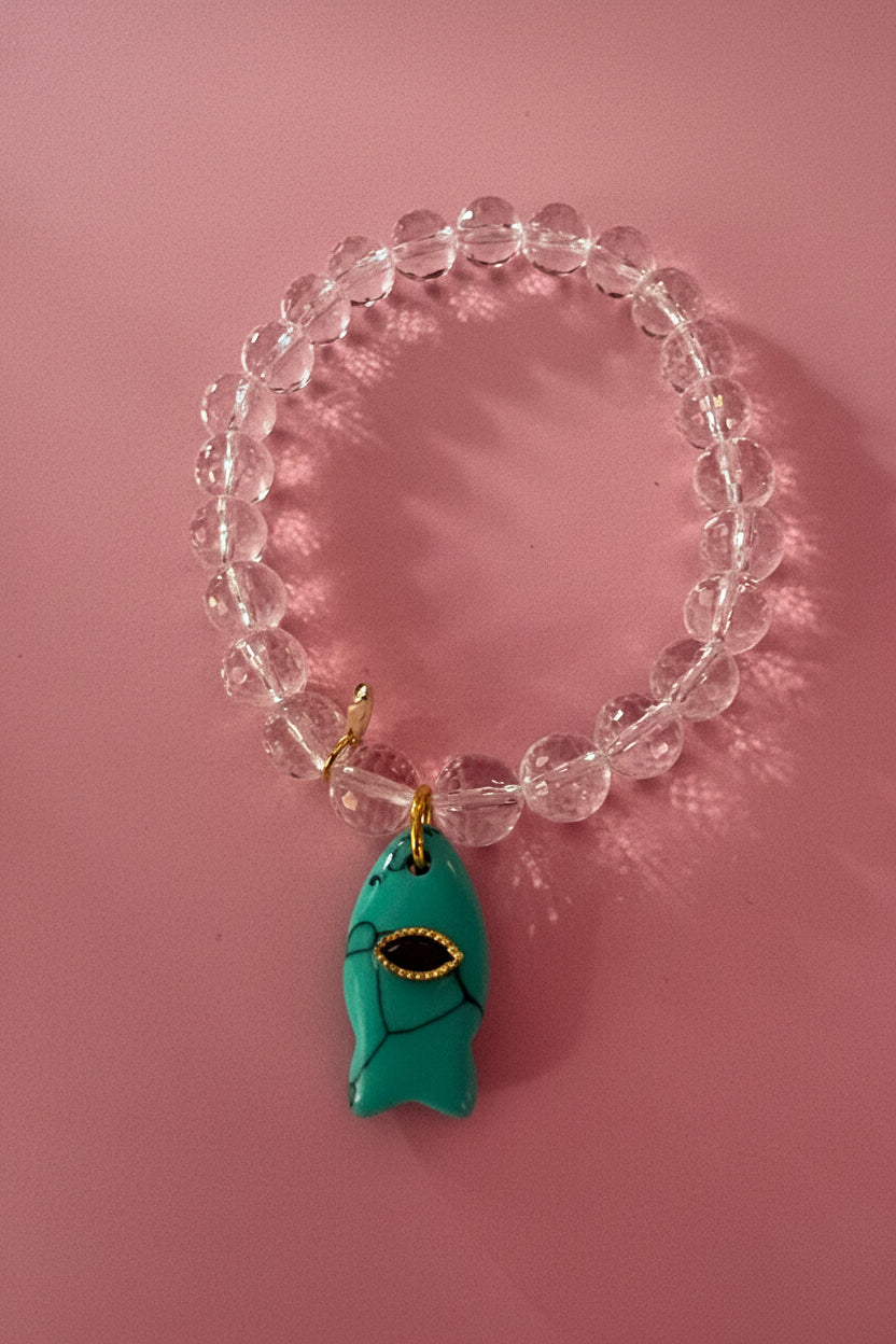 Bracciale Bisette - JAIPUR  cristallo di rocca con charm pesce turchese