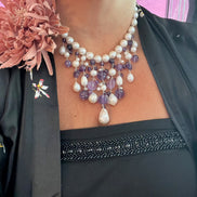 Collana cascata Ametista e perle coltivate barocche