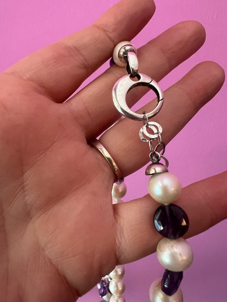 Collana cascata Ametista e perle coltivate barocche