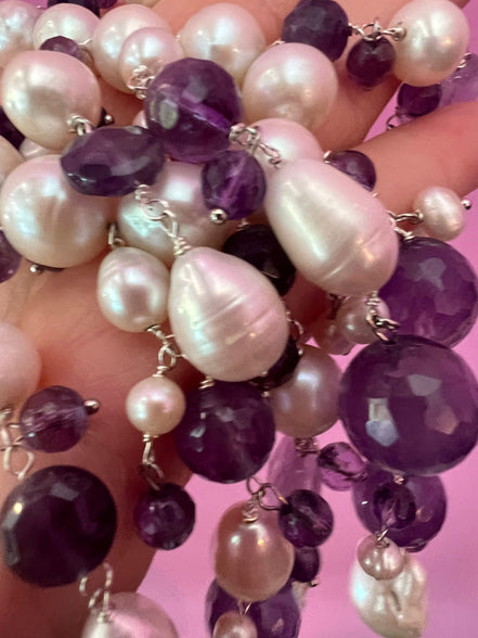 Collana cascata Ametista e perle coltivate barocche