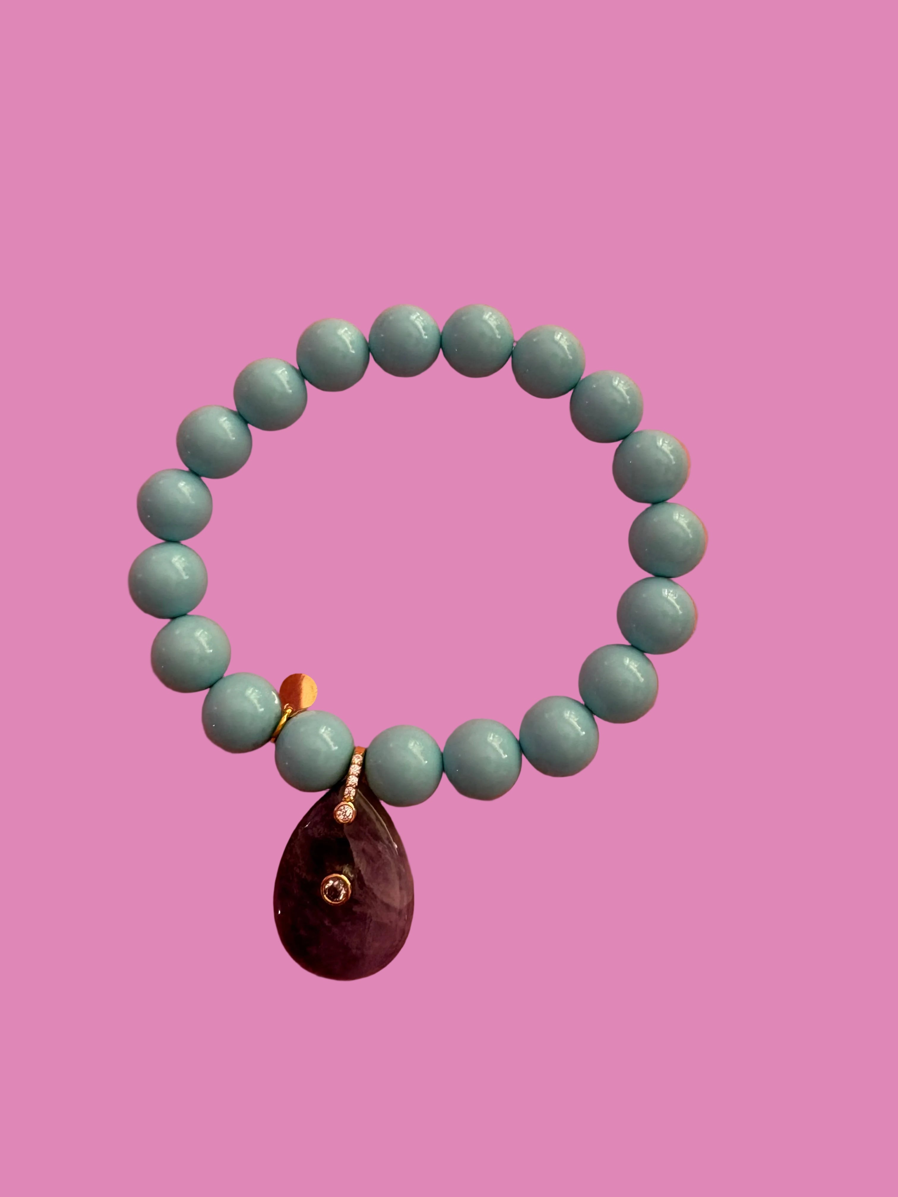 Bracciale Bisette - JAIPUR  OCEANO  turchese con charm ametista