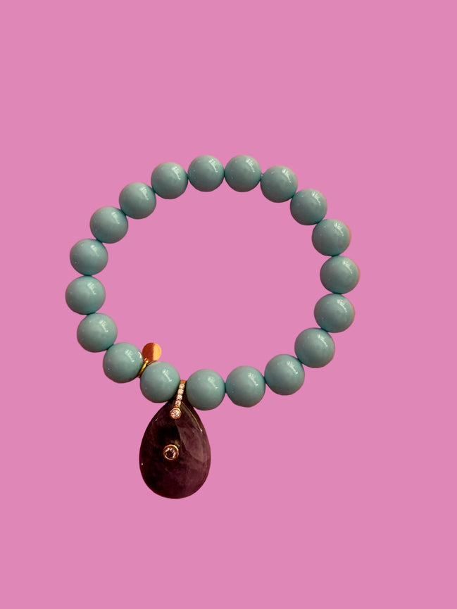 Bracciale Bisette - JAIPUR  OCEANO  turchese con charm ametista