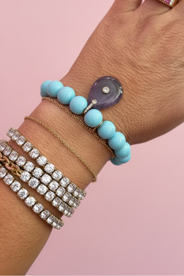 Bracciale Bisette - JAIPUR  OCEANO  turchese con charm ametista