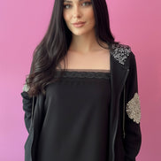 LILI’  - Abito Bustier in crepe nero con passamaneria di perline