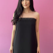 LILI’  - Abito Bustier in crepe nero con passamaneria di perline