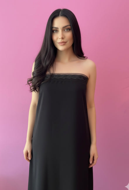 LILI’  - Abito Bustier in crepe nero con passamaneria di perline