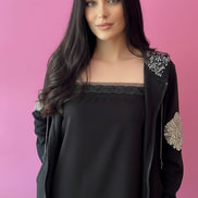 Felpa Gioiello : Felpa nera Oversize con Ricami in Paillettes e Cristalli – Lusso Couture