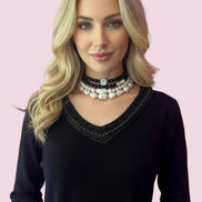 Jewel Sweater: Black V-neck oversized sweater with Sequin and Crystal Embroidery - Luxury Couture