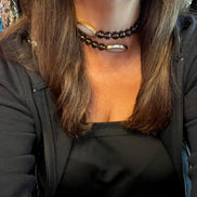 INCANTEVOLE -  Chocker flessibile contrarié  topazio fumé (cm1,2) sfaccettato con terminali ovali lunghi agata