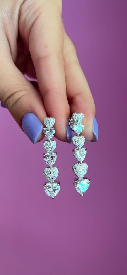 Orecchini cuori argento con zirconi