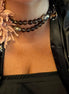 INCANTEVOLE -  Chocker flessibile contrarié  topazio fumé (cm 0,8) sfaccettato con terminali ovali dorati agata naturale