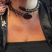 INCANTEVOLE -  Chocker flessibile contrarié  topazio fumé (cm 1,4) sfaccettato con terminali gocce)