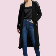 Jewel Cardigan: Black Oversized Cardigan with Crystal Trim – Luxury Couture
