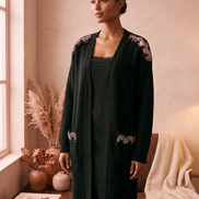 Jewel Cardigan: Black Oversized Cardigan with Crystal Trim – Luxury Couture