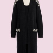 Jewel Cardigan: Black Oversized Cardigan with Crystal Trim – Luxury Couture