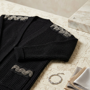 Jewel Cardigan: Black Oversized Cardigan with Crystal Trim – Luxury Couture