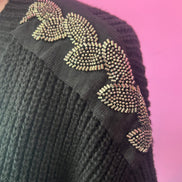 Jewel Cardigan: Black Oversized Cardigan with Crystal Trim – Luxury Couture