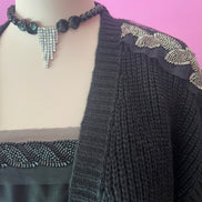 Jewel Cardigan: Black Oversized Cardigan with Crystal Trim – Luxury Couture