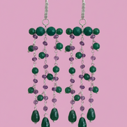 Chandelier - Orecchini con cascata di giada verde e ametista - rodio