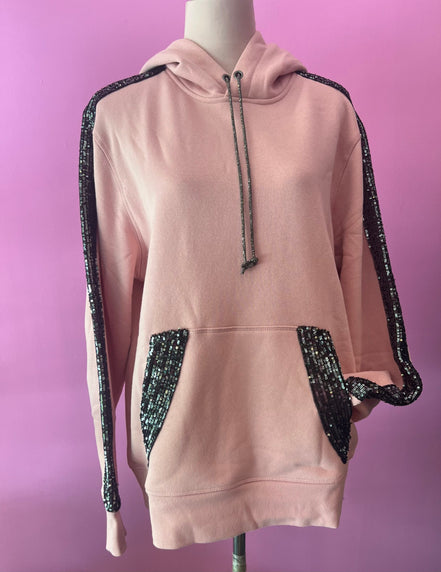 Felpa Gioiello : Felpa rosa Oversize con Ricami in Paillettes e Cristalli – Lusso Couture