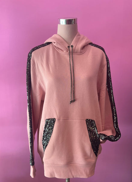 Felpa Gioiello : Felpa rosa Oversize con Ricami in Paillettes e Cristalli – Lusso Couture