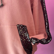 Felpa Gioiello : Felpa rosa Oversize con Ricami in Paillettes e Cristalli – Lusso Couture