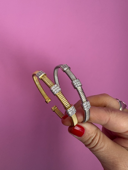 Bracciale SLIM Tubogas CARRE' TROIS - 3 elementi argento 925 con zirconi