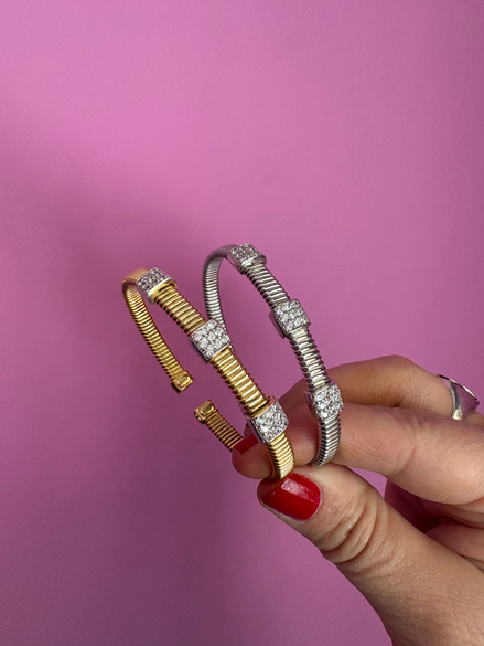 Bracciale SLIM Tubogas CARRE' TROIS - 3 elementi argento 925 con zirconi